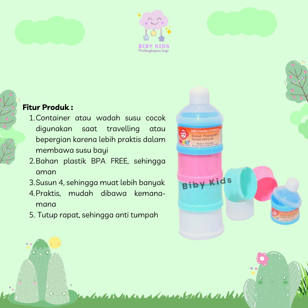 NINIO Kontainer Susu Bubuk Bayi Susun 4 Plastik Sekat Wadah Susu Bubuk bayi Travelling Perlengkapan Baby Newborn