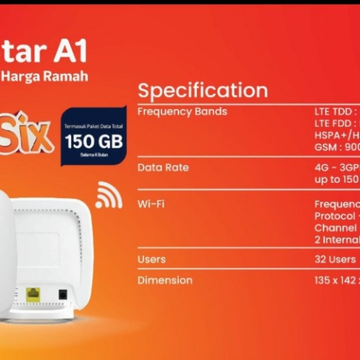 TELKOMSEL ORBIT STAR A1 MODEM WIFI-FANTASIX 150GB