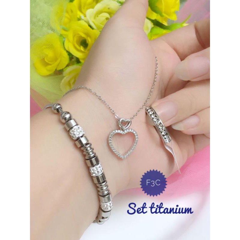 [Titanium] Set gelang serut permata silver 090521