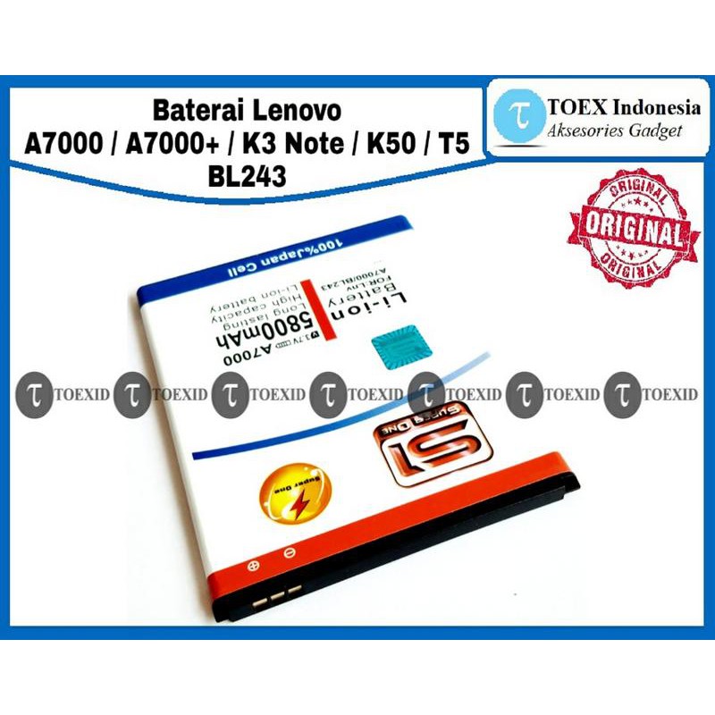 Baterai Lenovo A7000 / K3 Note / K50 / T5 BL243 - Batre Batrai Double Power - Super One Original