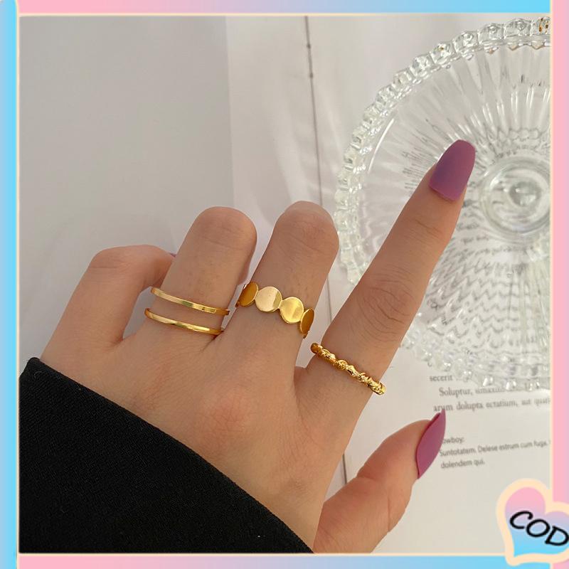 COD❤️3 Set Cincin Jari Gaya Korea Fashion Vintage Geometris cincin Untuk Wanita-A.one