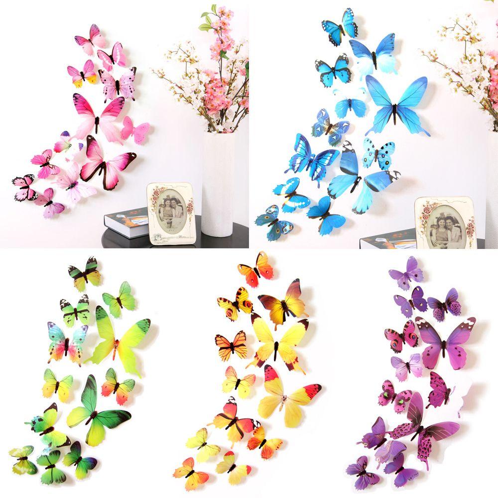 Solighter 12PCS/Set Butterly Stiker Dinding DIY Dekorasi Rumah Sayap Lipat PVC Mural