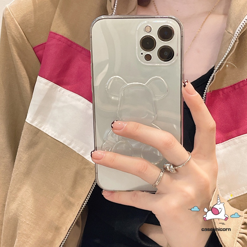 Soft Case TPU Transparan Motif Kartun Beruang 3D Untuk iPhone 11 12 13 14 Pro MAX XR 6 6s 7 8 14 Plus X XS MAX SE 2020