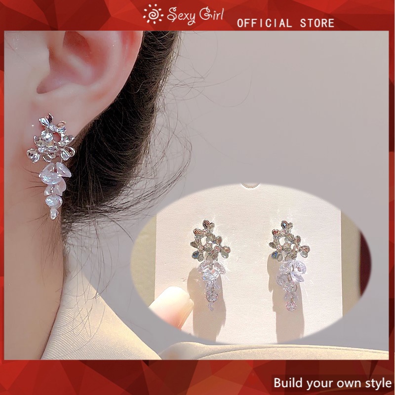 Anting Desain Bunga Bahan 925 Silver Needle Gaya Korea Untuk Perempuan