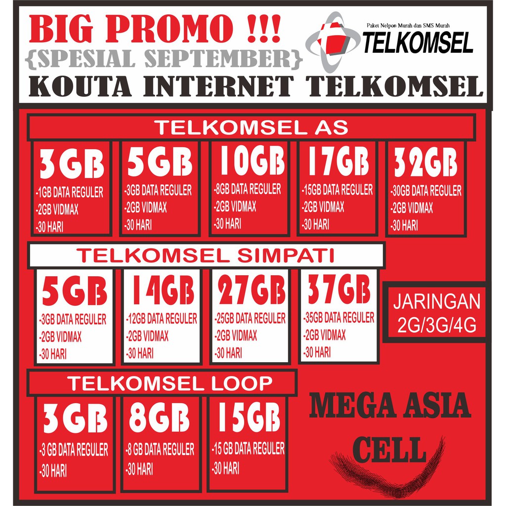 Big Promo Kuota Telkomsel Isi Ulang Inject Paket Data Internet Murah Simpati Loop As 14gb 27gb Dll Shopee Indonesia