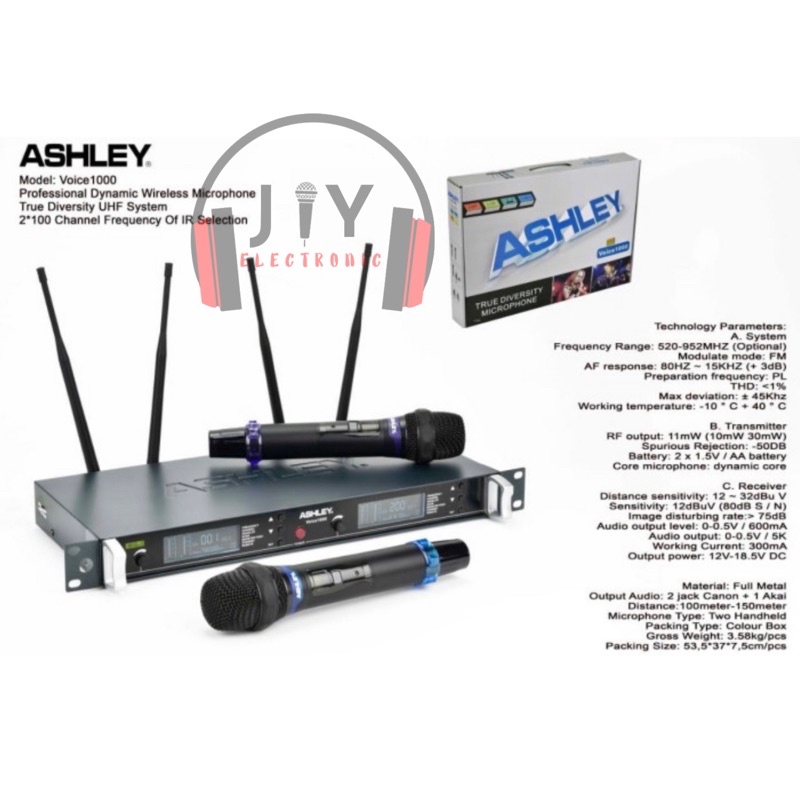 Mic Microphone Wireless Ashley Voice 1000 Voice-1000 Voice1000 PP Original