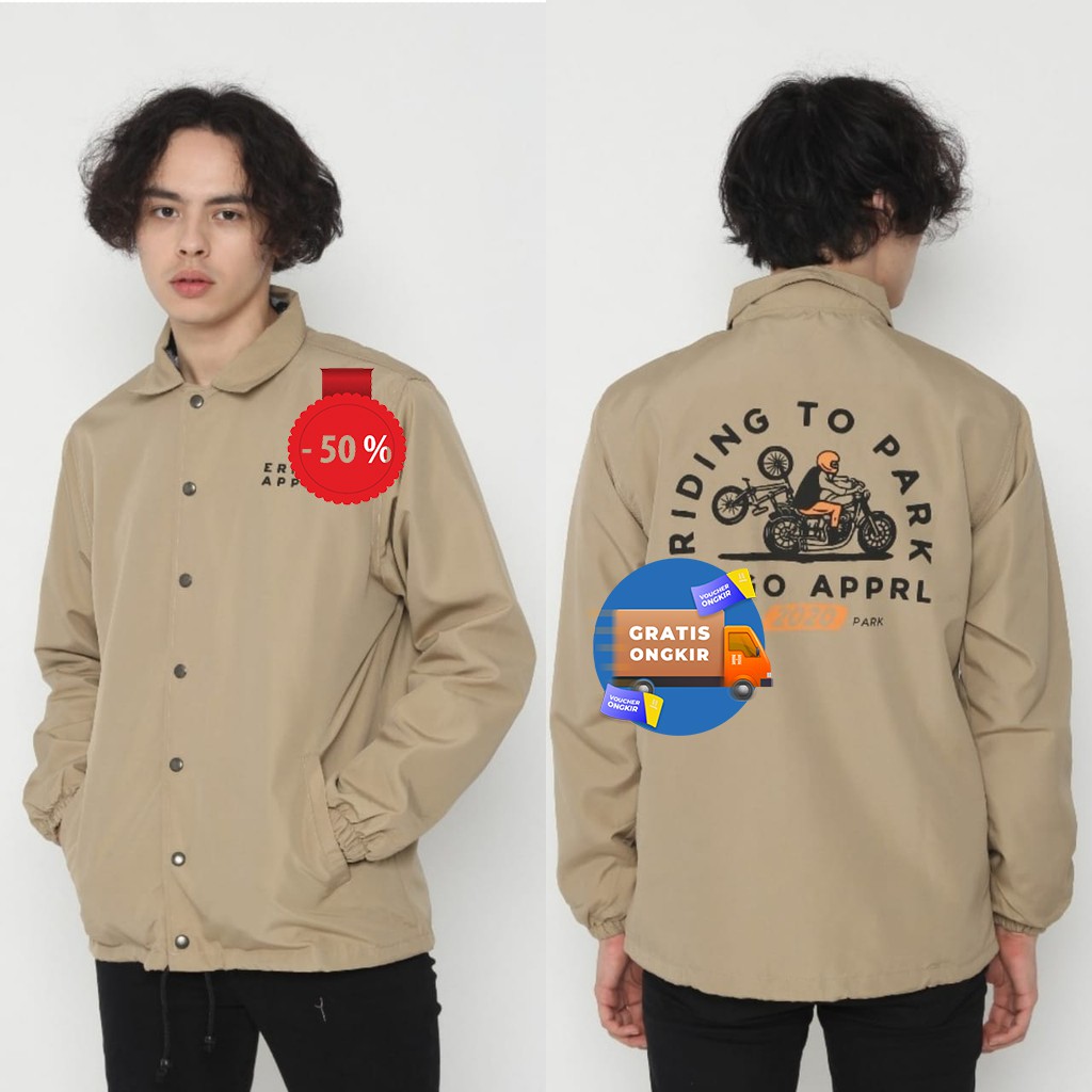 Jaket Coach Apparel Parasut Taslan Cream Bike-4
