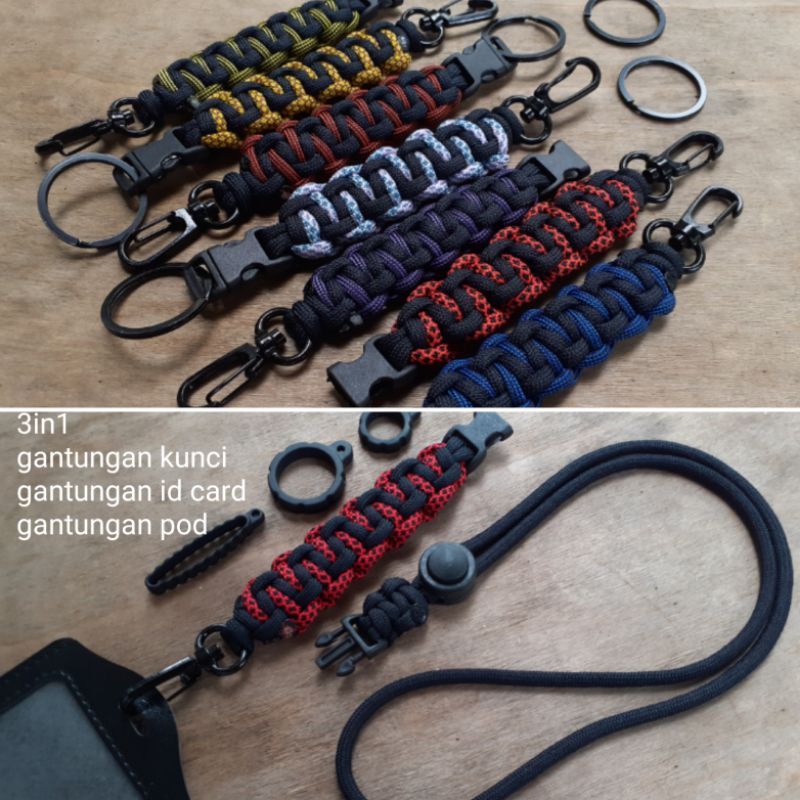 Tali Paracord / Tali Lanyard Paracord For Pods / Id Card / Gantungan Hp Free Karet Oring