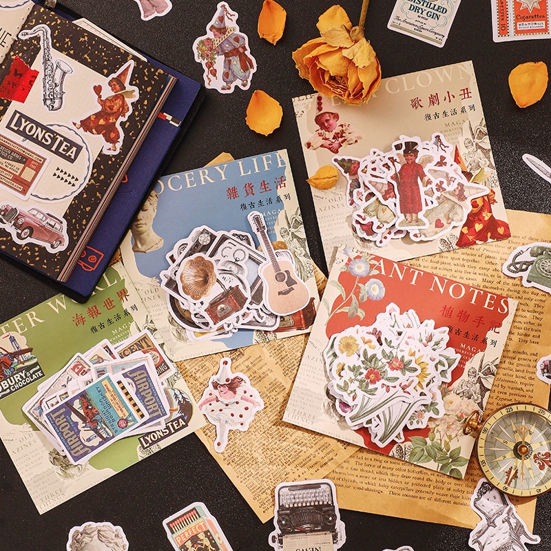 

40pcs Stiker Retro Aesthetic untuk Dekorasi Scrapbook Journal BuJo DIY