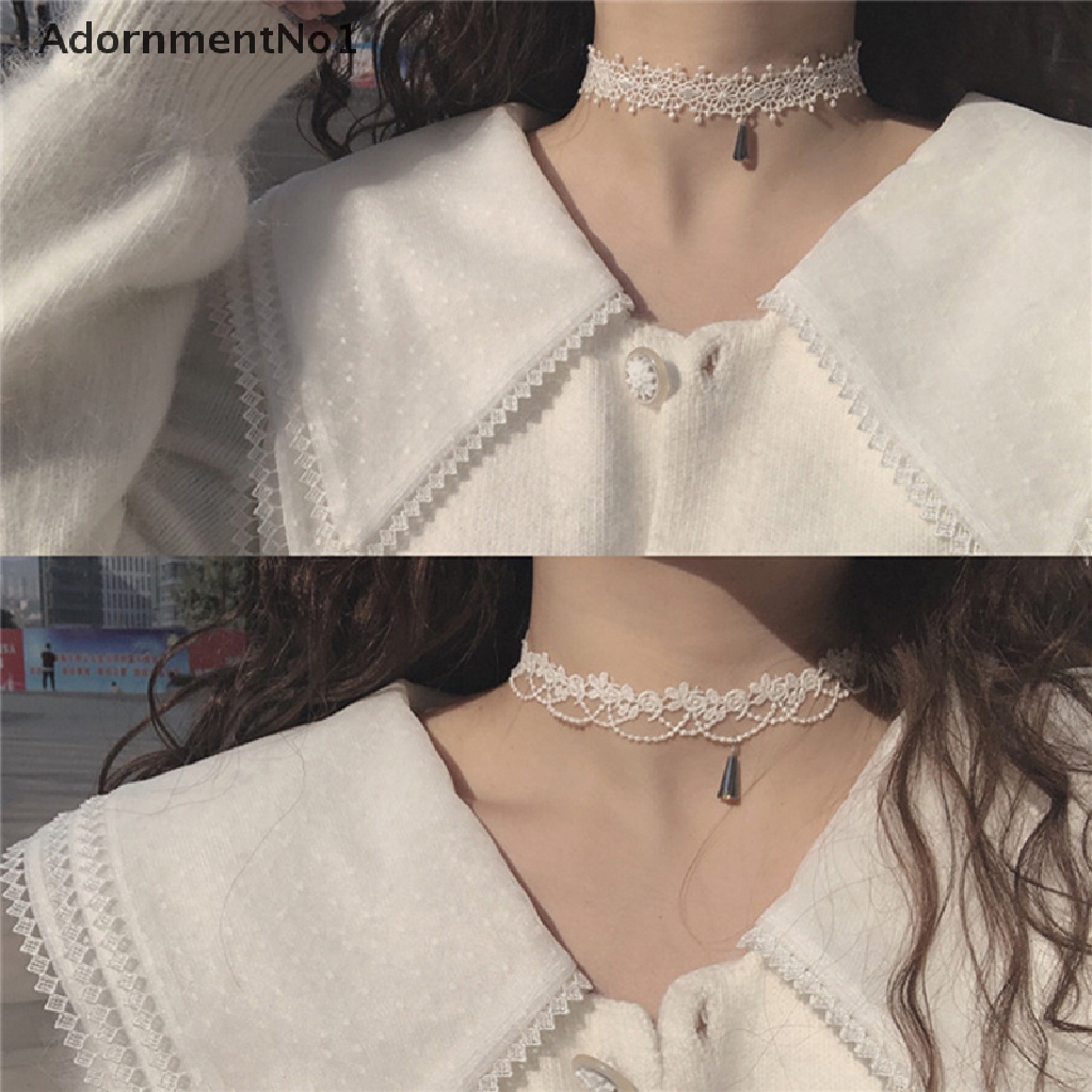 (AdornmentNo1) Kalung Choker Lace Putih Untuk Perhiasan Wanita