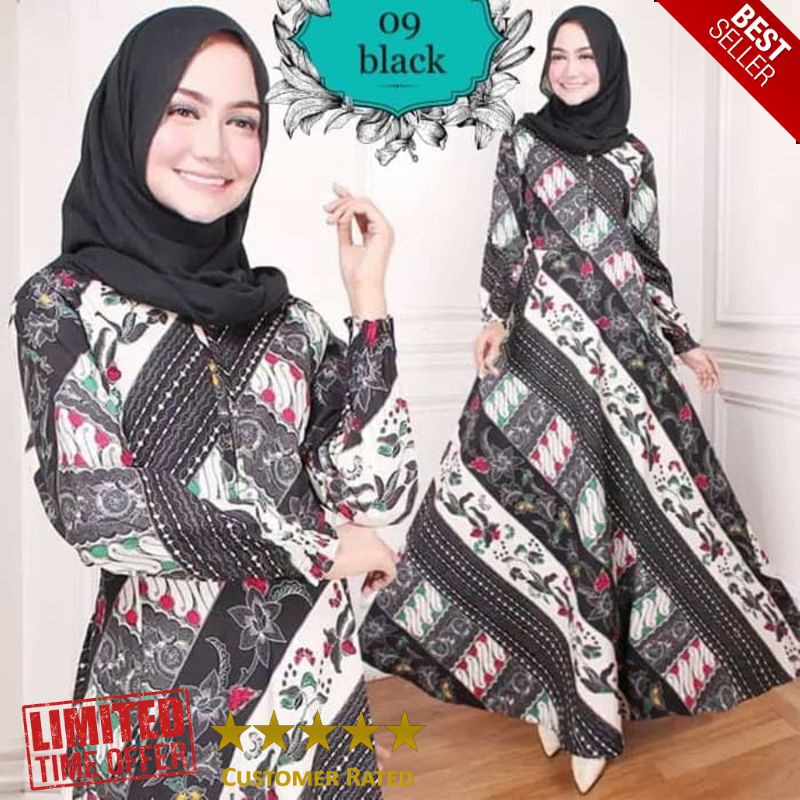 NEW maxi raina black Baju muslim gamis katun strech murah 9 hitam TA