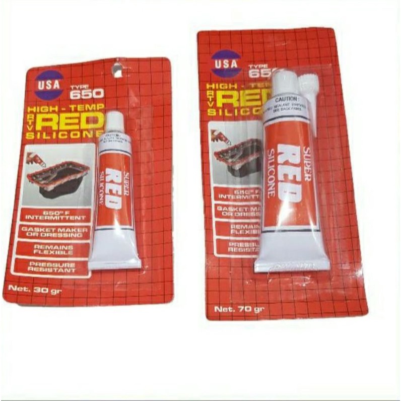 Lem high temp Red Silicone USA 650 70gr sealant paking gasket merah