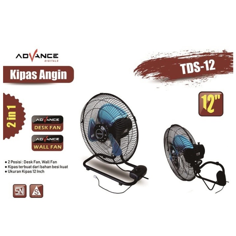 Advance Kipas Angin 12&quot; Duduk Dinding 2in1 Stainless Besi TDS-12 Swing