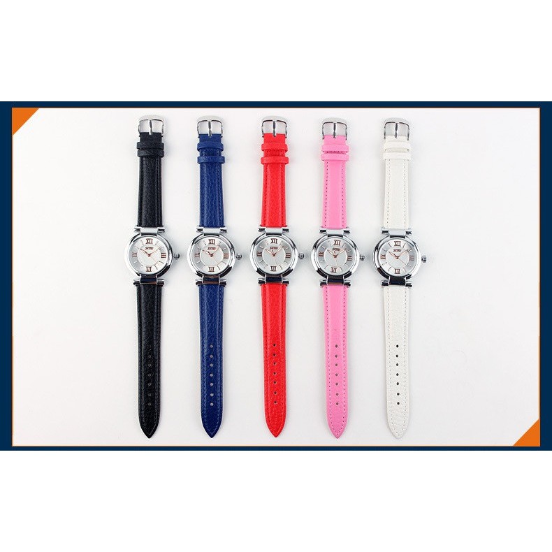 Skmei Casual 9075 Strap Leather Jam Tangan Wanita - Merah