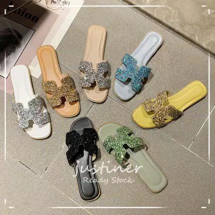 VANILLESHOP - Slip Sandal Wanita Korea Model H Glitter