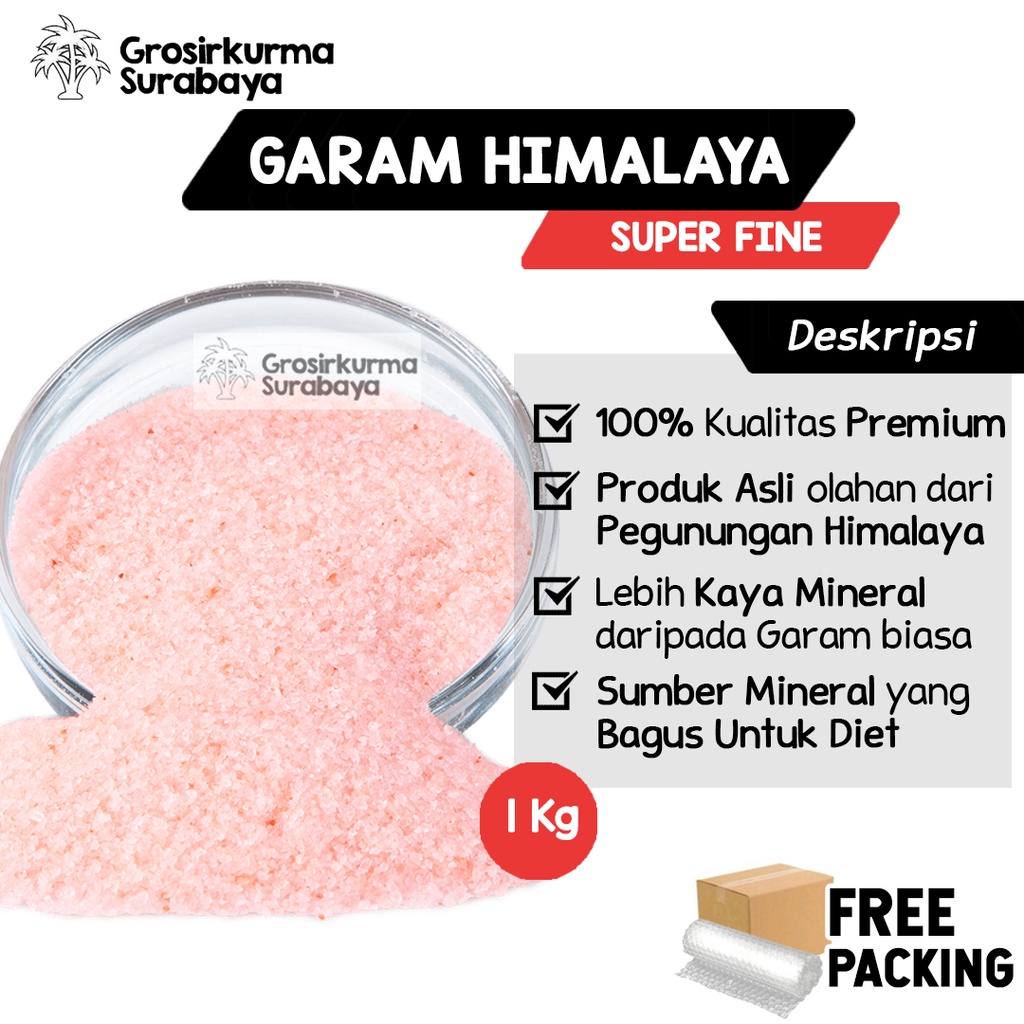 GARAM HIMALAYA PREMIUM 1KG Organic Lebih Kaya Nutrisi Pink Rock Himalayan Salt Natural Rempah Alami
