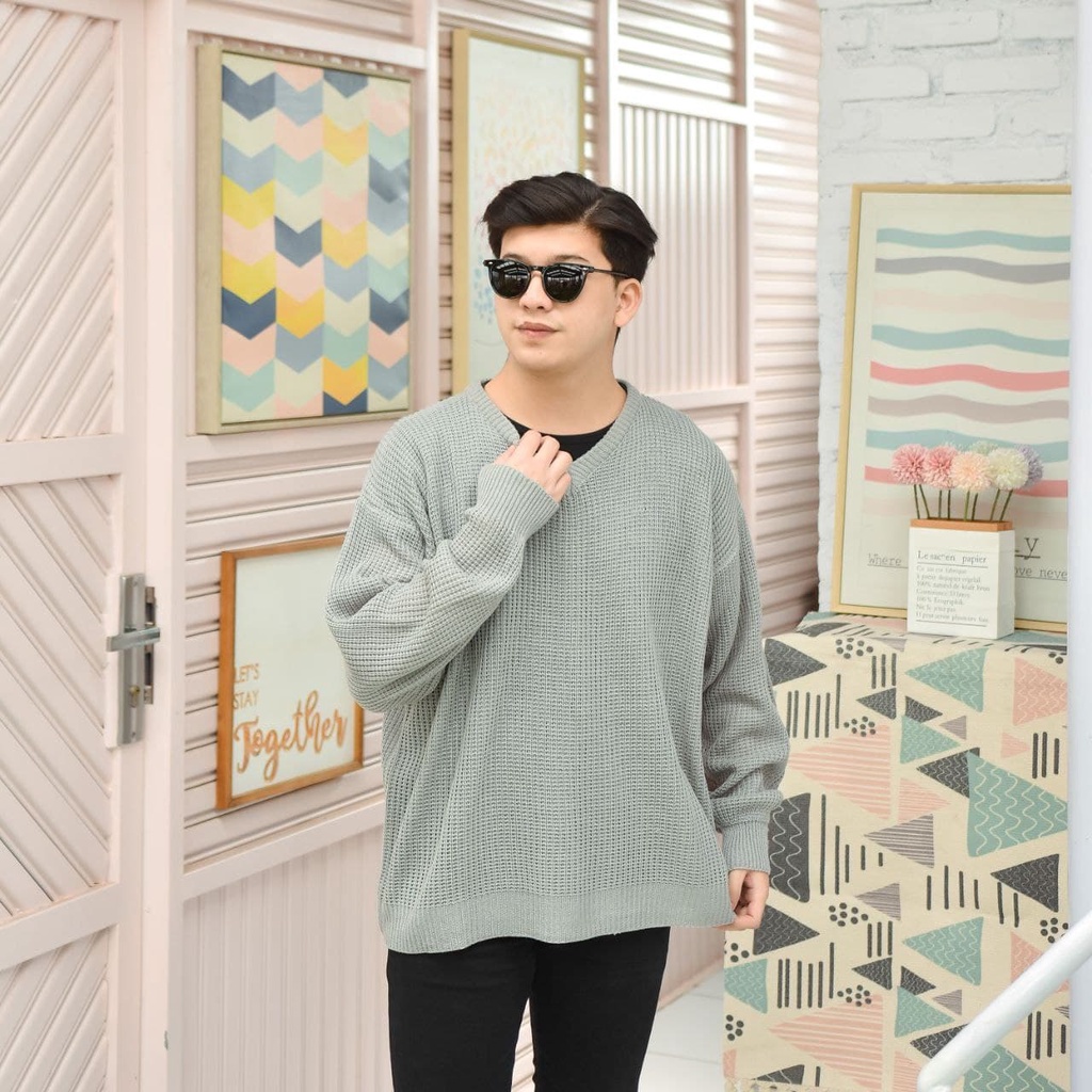 Switer Oblong Unisex Kekinian - Valent Rajut Oversize XXL - Sweater Rajut XXL LD 130 PJ 70 cm - Raju