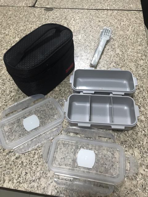 Lunch Box Tempat Bekal Lock N Lock Hpl752dr Lunch Box 2p Set Bag Spoon Fork Set (hpl752dr)