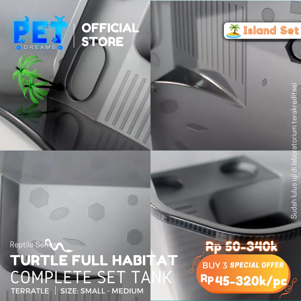 PROMO TURTLE TANK S M KANDANG VIVARIUM AQUARIUM EMBER KURA KURA AIR TEMPAT BASKING TORTO