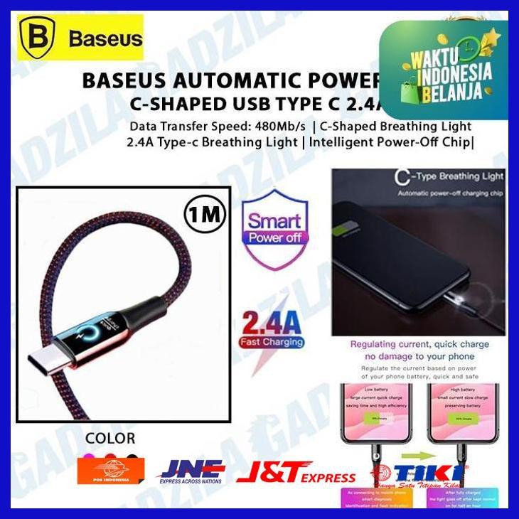 KABEL DATA USB TYPE C BASEUS AUTOMATIC POWER OFF 1M 2.4A TYPE C HITAM