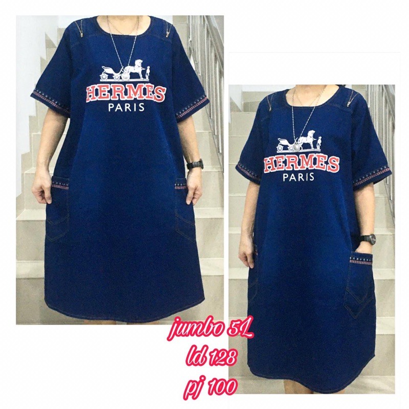 DRESS / TUNIK JEANS DENIM JUMBO 5L LD 128 |REAL PICT