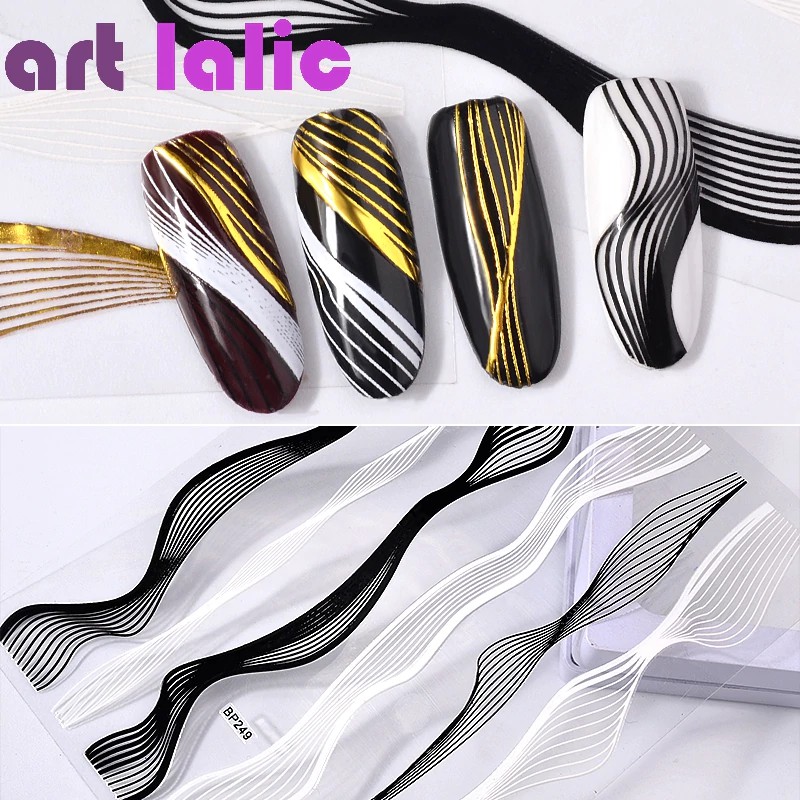 

Artlalic 2 Lembar Fashion 3D Logam Padat Desain Nail Art Stiker untuk Manikur Bronzing Stiker