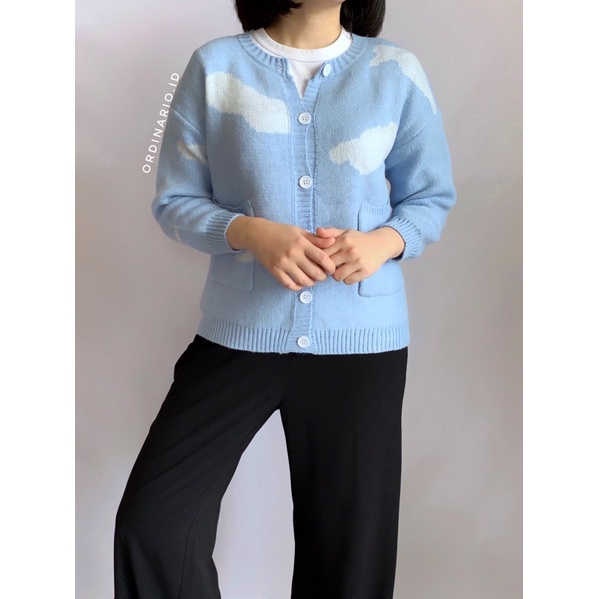 CARDIGAN 025 - Cardigan Rajut Crop Motif Awan