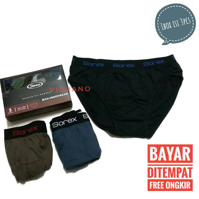 1box Sorex Man M3007 isi 3pcs Celana Dalam Pria Classic Briefs / Cd Cowok Katun M L XL Berkualitas