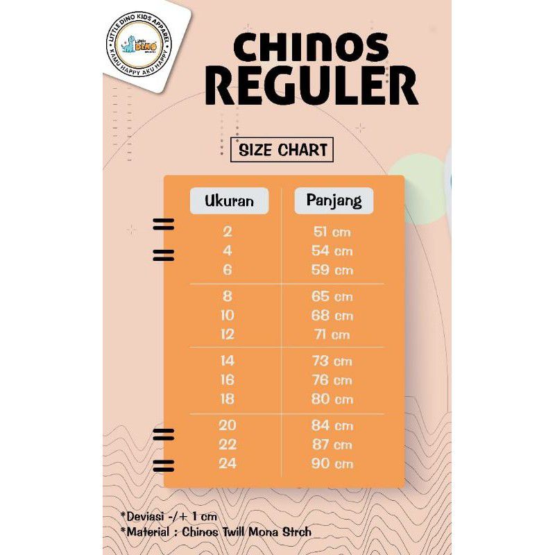 celana chinos anak litle Dino size 24(usia 12-13 tahun)