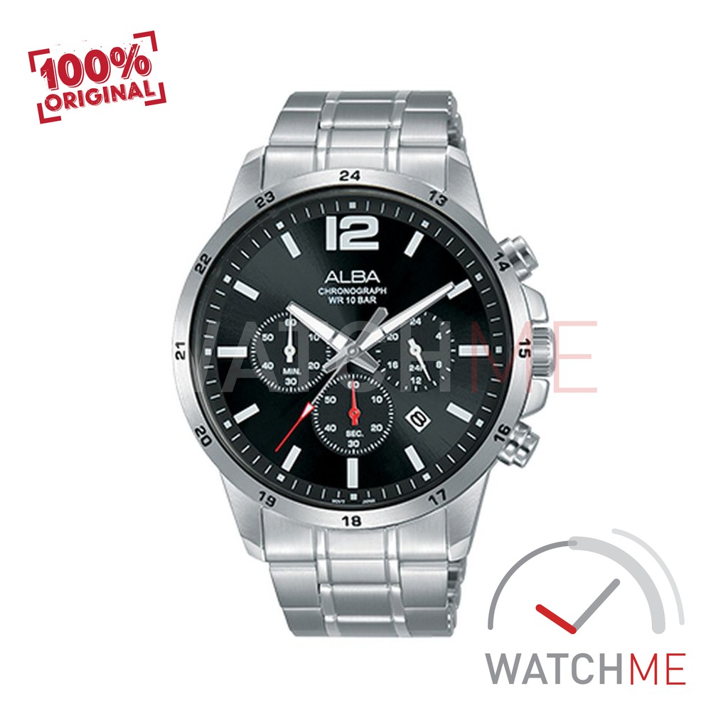 Jam Tangan Pria Alba Analog AT3E81X1 Chronograph Black Dial 100m Stainless Steel Ori Garansi Murah
