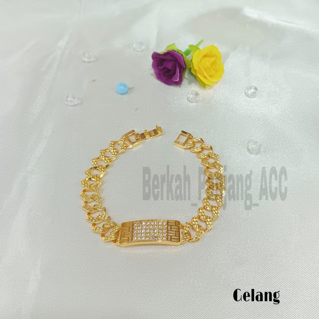 GELANG+CINCIN PERMATA KOTAK SISI UKIR SUPER ELEGAN KOREA PERHIASAN ANTI KARAT DAN ANTI LUNTUR