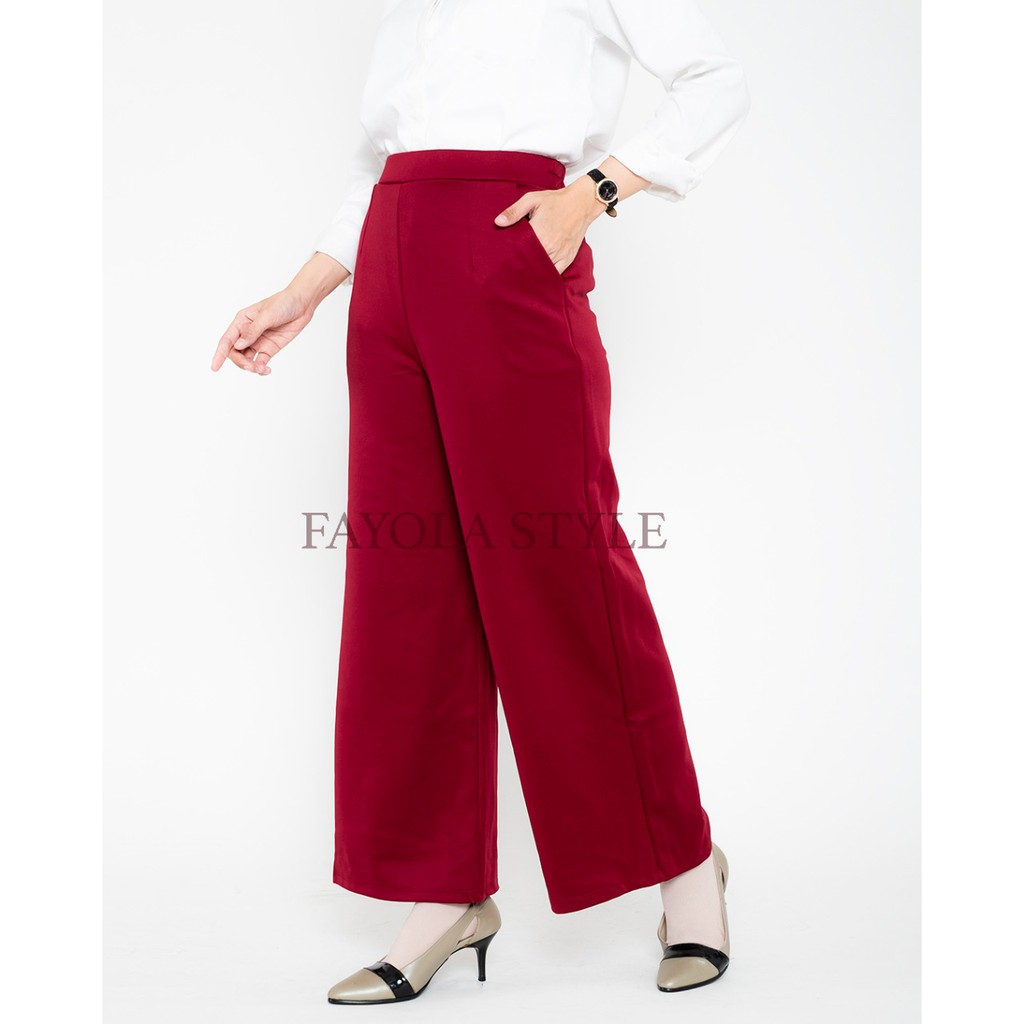 Celana Kulot Scuba Wanita Maroon Bawahan Kulot Jumbo Korea Panjang highwaist Wanita
