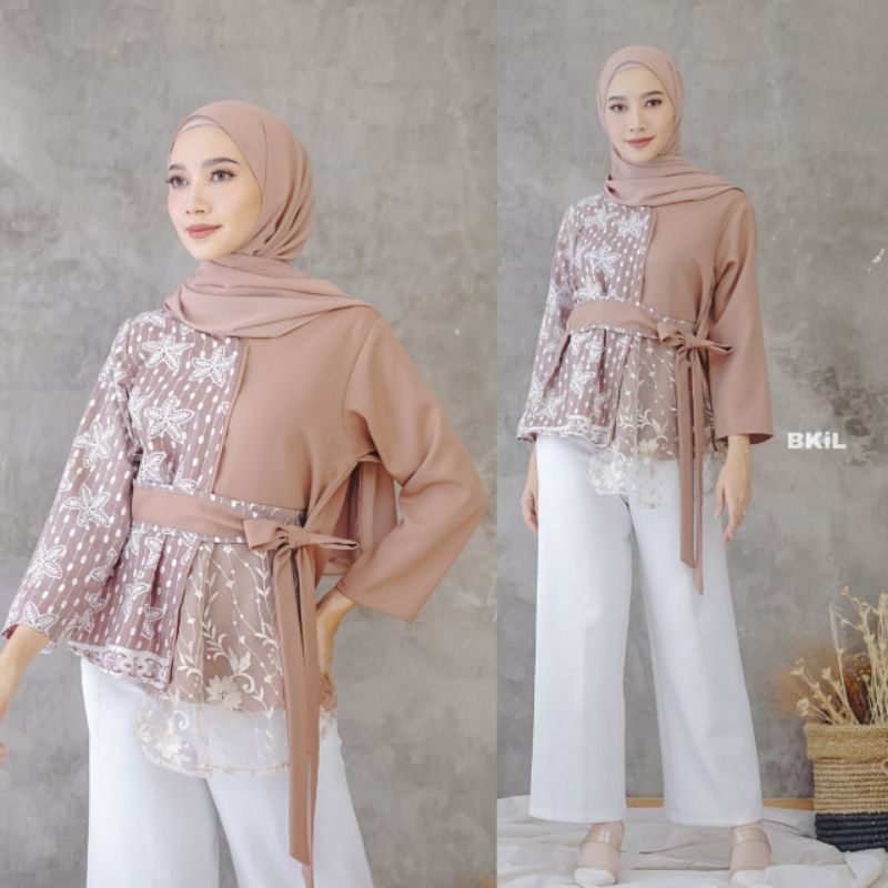 Tille Blouse Baju Batik Wanita Modern Atasan Batik Kerja Wanita Blouse Batik Kantor Batik Kombinasi M L XL XXL Seragam Batik