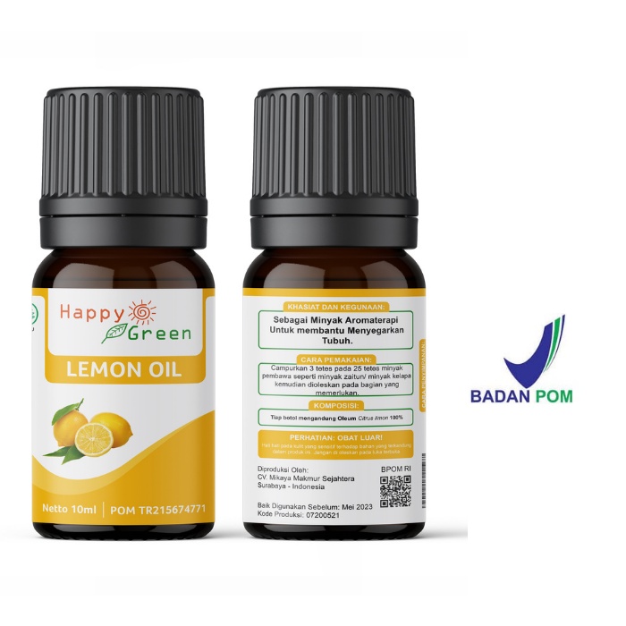 BPOM Happy Green Lemon Essential Oil - Minyak Atsiri Jeruk Lemon 100% Pure Murni Garansi Uang Kembali