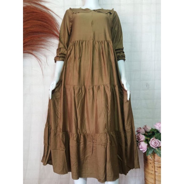 Dress MIDI Long Matt Katun Twil Premium Gamis Motif Polos Pakaian Muslim Wanita