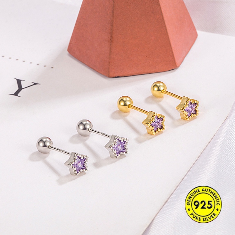 Anting Tusuk Bentuk Pentagram Aksen Berlian Imitasi Anti Alergi / Luntur Untuk Perhiasan Wanita