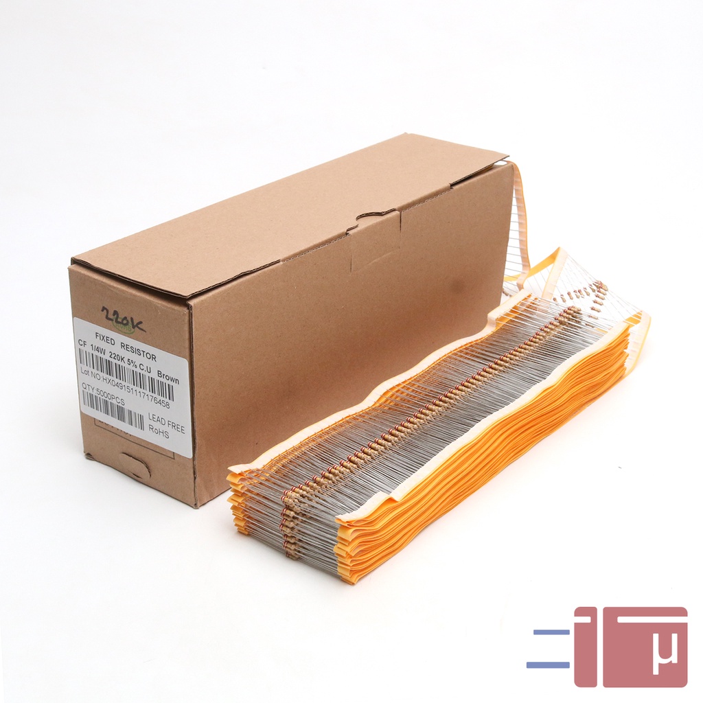 X10 Resistor 220K 1/4W Karbon 5% Taiwan Kaki Tembaga