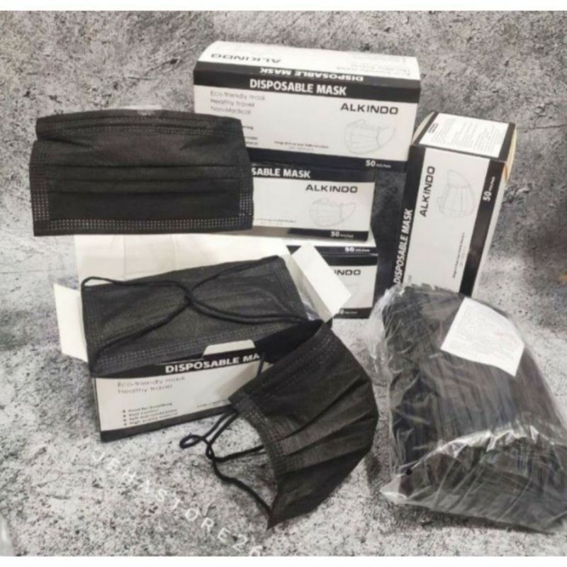 Masker 3Ply Medis Hijab ALKINDO Hitam 1 box isi 50Pcs