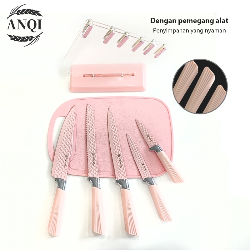 ANQI 1888 Paling Tajam Cookware Diamond Knives Set + Tempat Pisau / 6 Pcs Pisau Set VS-1845