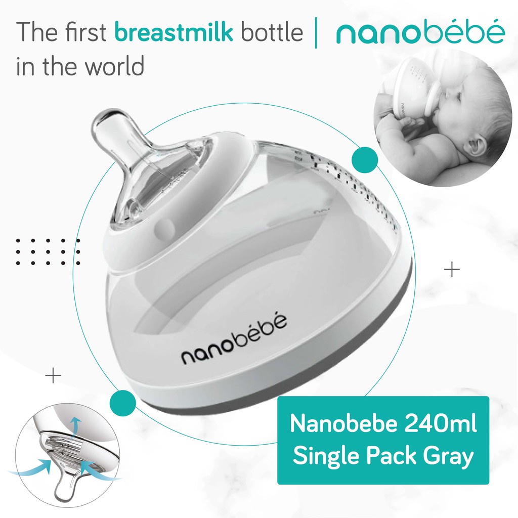 NANOBEBE - NANOBEBE 240ML SINGLE PACK GRAY - BOTOL SUSU BAYI BREAST MILK BABY BOTTLE