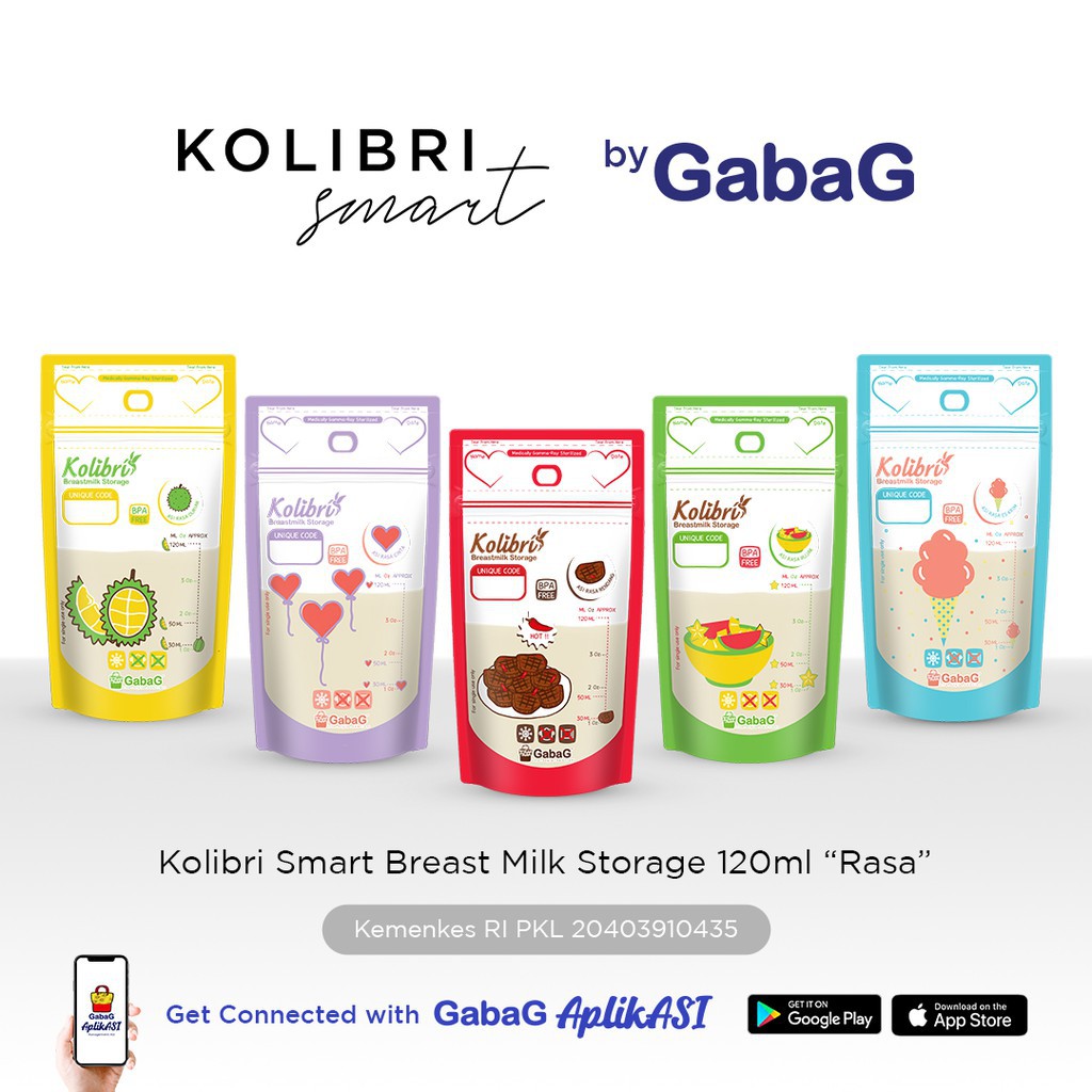 GABAG KANTONG ASI KOLIBRI SMART 100 / 120 / 150 / 180 ML isi 30 pcs - QR Code + Thermal Sensor