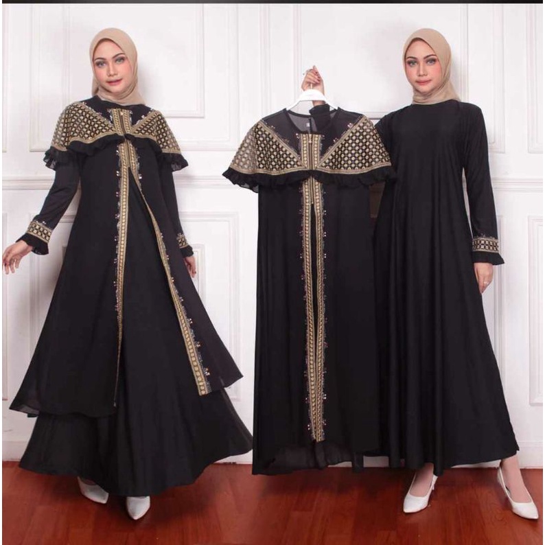 GAMIS ABAYA,BAHAN CERUTY MIX JERSEY MODEL ROMPI PISAH