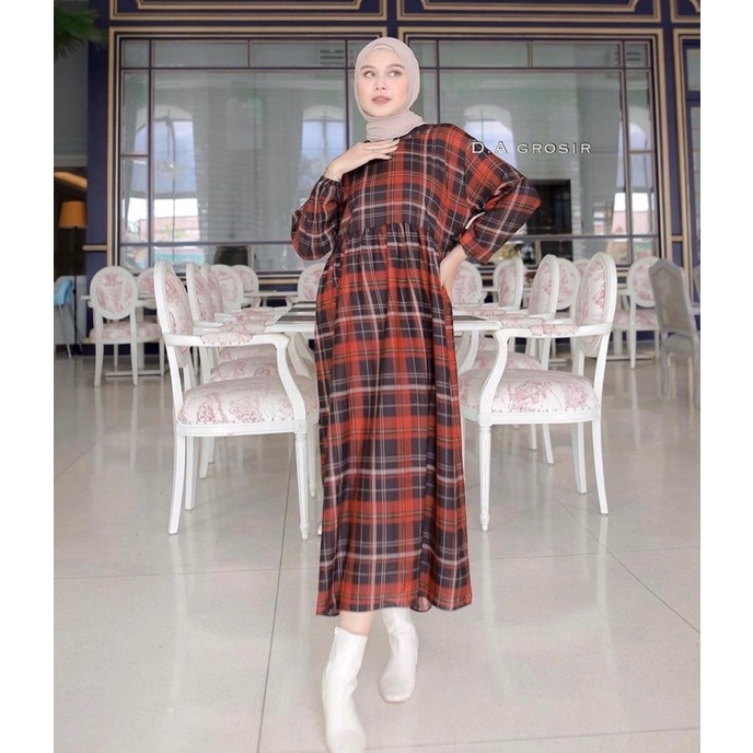 DRESS MOTIF KOTAK MIDI DRESS MAXI KATUN RAYON MOTIF LUCU