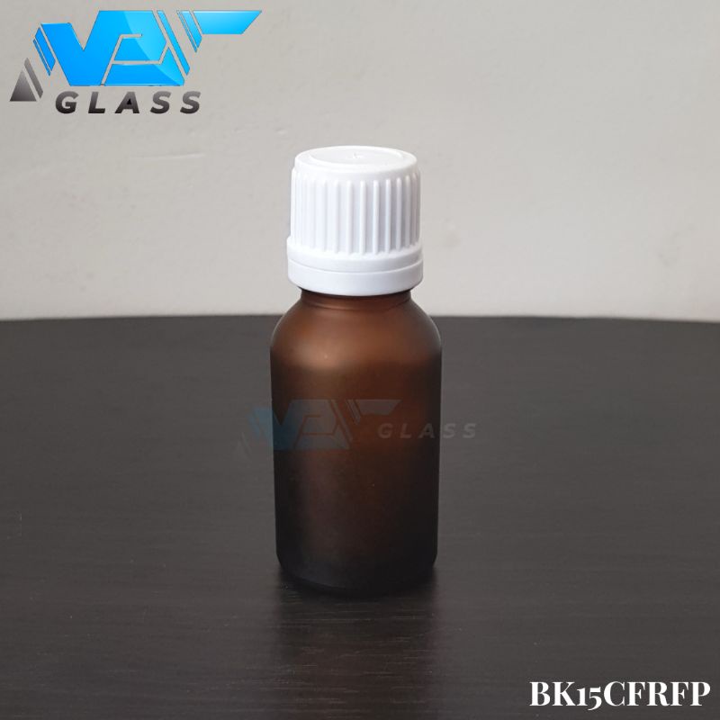 botol kaca 15ml coklat amber doff frosted tutup filler putih