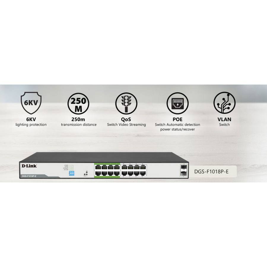 POE SWITCH HUB D-LINK DGS-F1018P-E 16 PORT