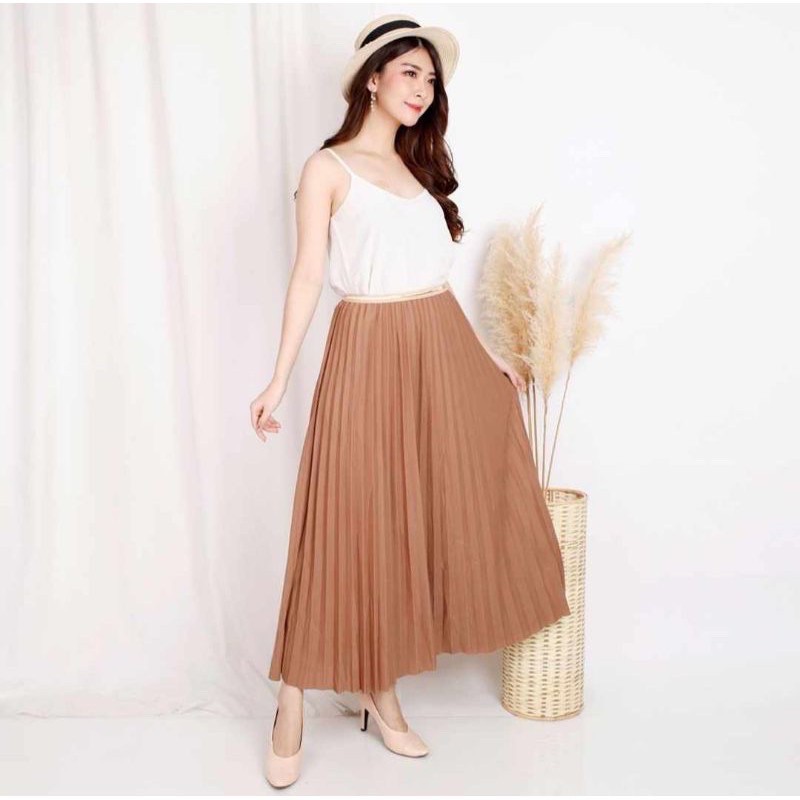 FW R475 Rok Plisket Lycra List Gold Panjang Import Premium