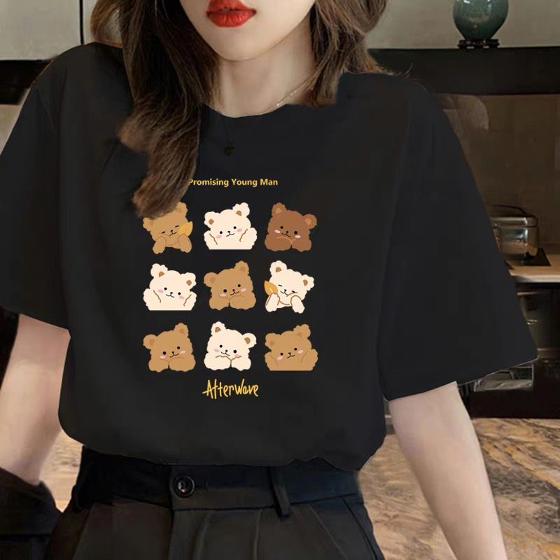 Oversize Tee Tshirt Wanita Model Longgar Motif Bear Ramai 9