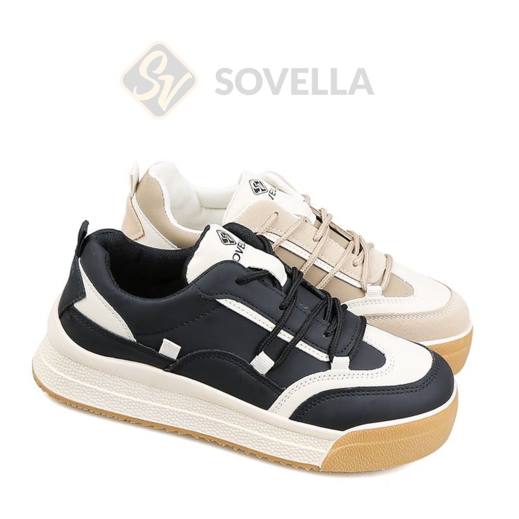 SOVELLA Cercei Sepatu Sneakers Sport Brown Hitam Wanita Import-2