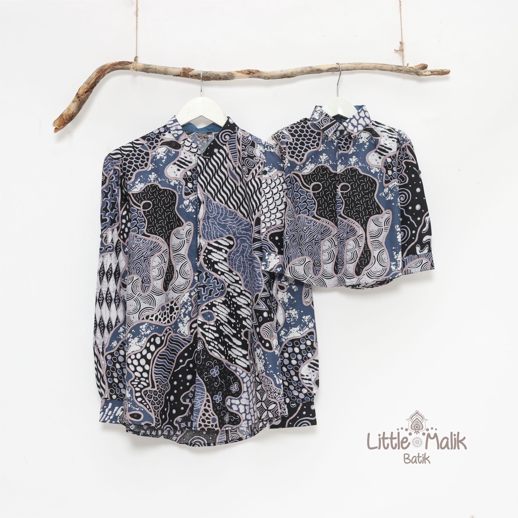 READY STOCK Kemeja Batik Anak / Ayah Lengan Panjang By Little Malik Batik,  Warna Biru