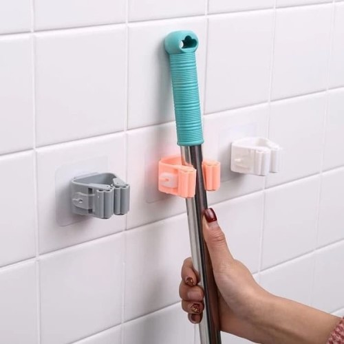 Gantungan Gagang Sapu Pel Serbaguna Mop Holder Broom Hanger Tempel Dinding